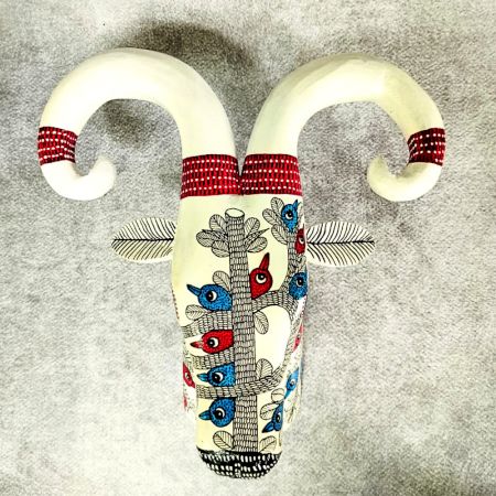 White Ram Head Handcrafted Wooden Wall Art